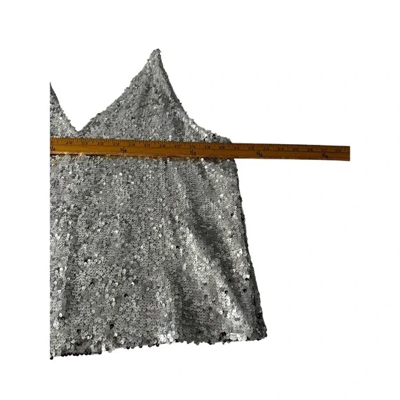 J. Crew Silver Sequin V-Neck Camisole Tank Shimmer Party Sleeveless Blouse Sz M - Picture 11 of 11